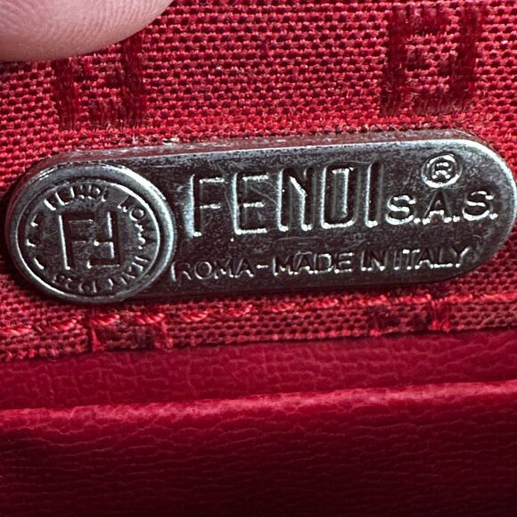 Fendi Red Monogram Logo Pattern Square Shoulder Bag Crossbody Purse Made In Ital - Picture 14 of 16